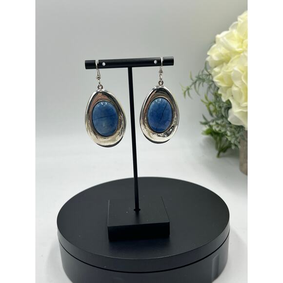 SSD Simon Sebbag Designs Oval Blue Stone Sterling Silver Dangle Large Earrings - Picture 13 of 14